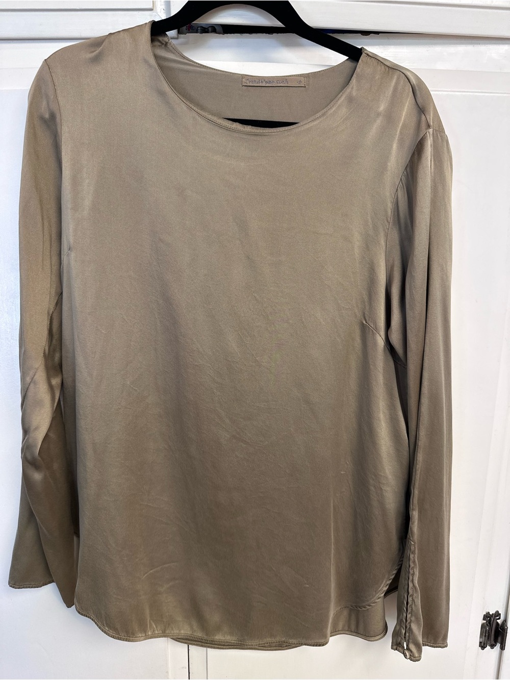 Light Taupe Long-Sleeve Satin Blouse by Frank Lyman